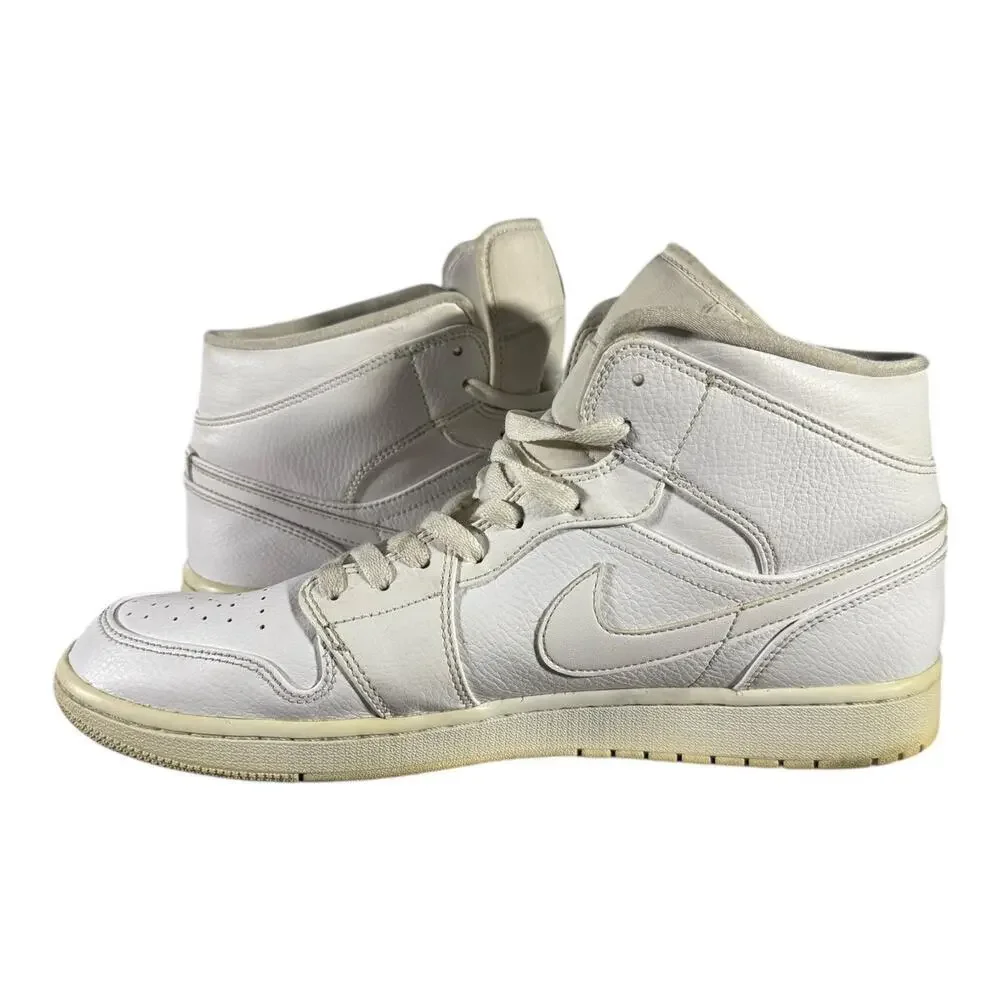 Nike Air Jordan 1 Mid White 554724-129 Men’s Size 12 Leather Retro Sneakers - Picture 6 of 8